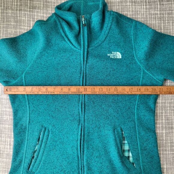 North Face Knit Style Fleece Jacket Crescent Sunset Full Zip Teal Women's M/L - Picture 9 of 12